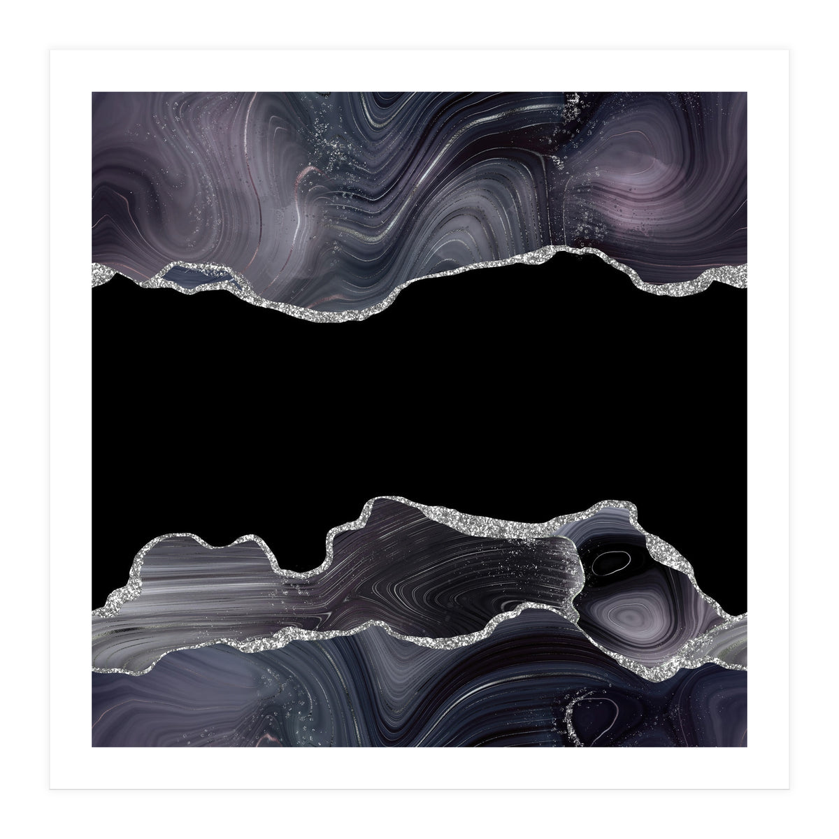 Black & Silver Glitter Agate Texture 03 (Print Only)