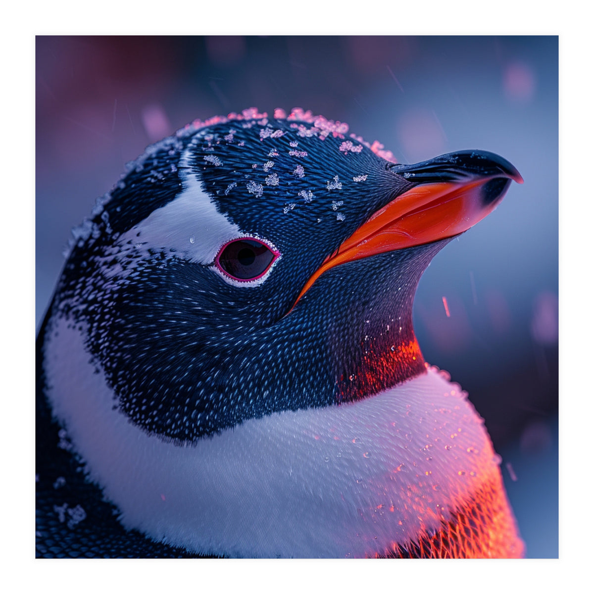 Close Up Penguin With Snowflakes On Head (Print Only)