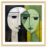 DYNAMIC FUSION, Two abstract heads converge - vibrant green tones intertwine with cool grey hues, a dance of contrast and connection. thumbnail