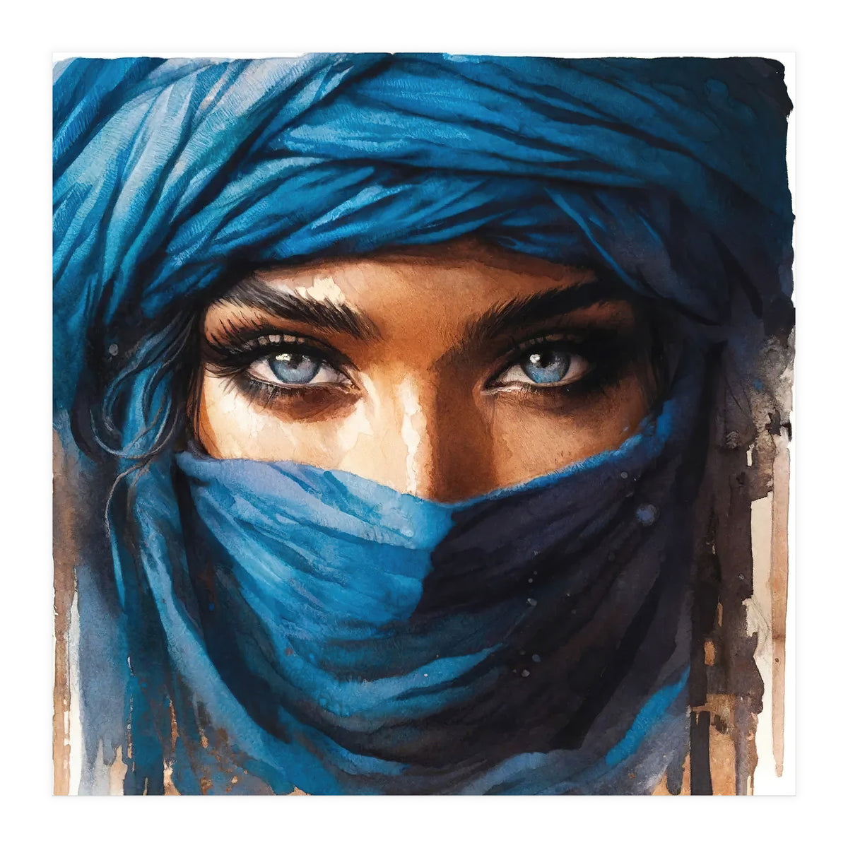 Blue Eyes Tuareg Woman Portrait (Print Only)