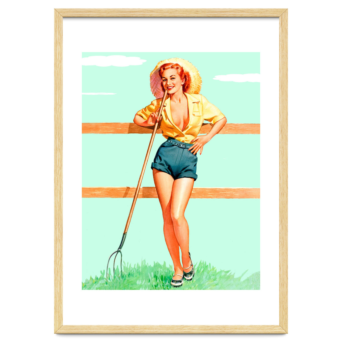 Pinup Country girl Posing With Pitchfork