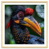 Close Up Of Helmeted Hornbill Bird In Rain thumbnail
