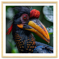 Close Up Of Helmeted Hornbill Bird In Rain