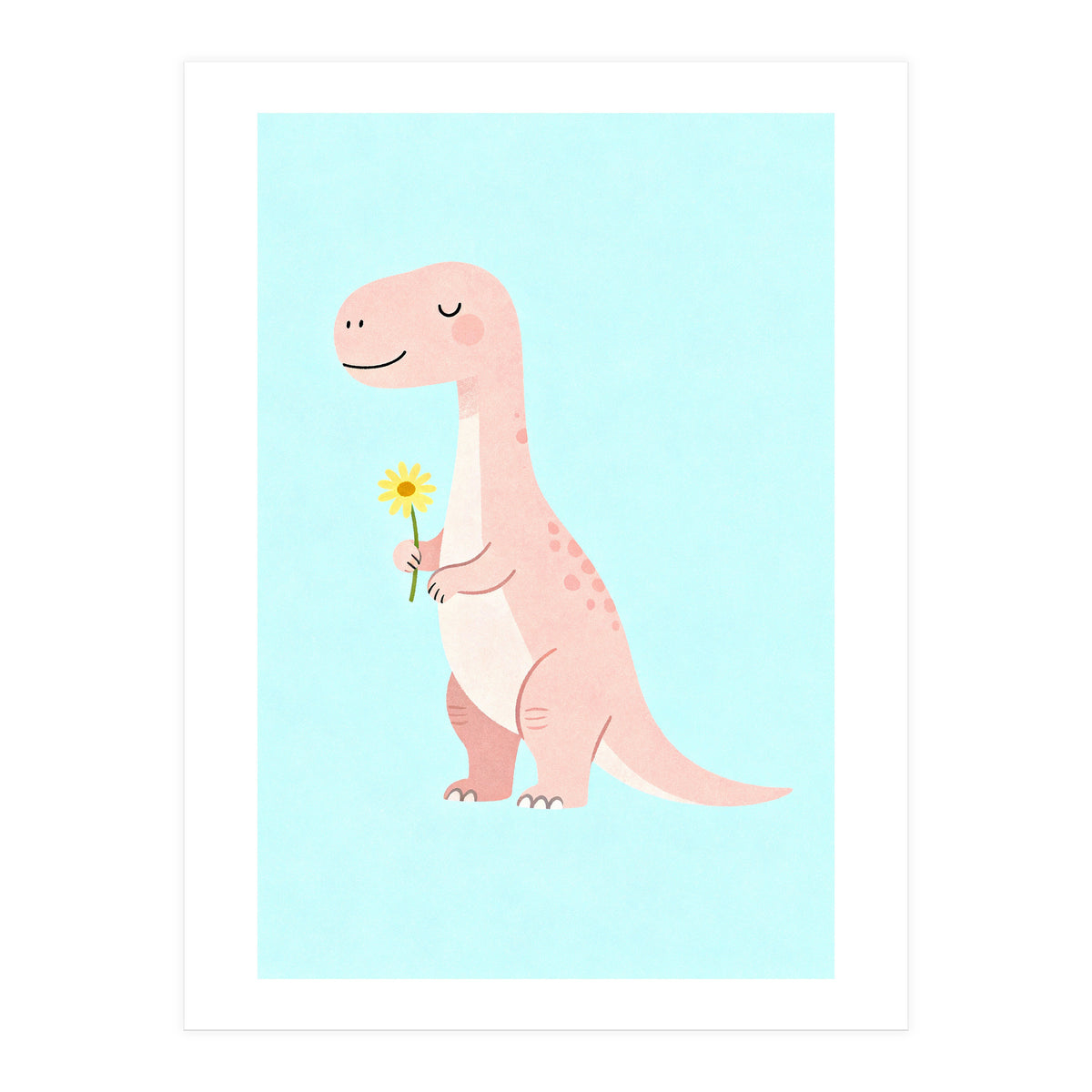 T-Rex Tyrannosaurus Dinosaur Art, Whimsical Dino with Flower, Gentle Nursery Print (Print Only)