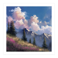 Alpine Summer Meadow with Vibrant Wildflowers and Snow (Print Only)