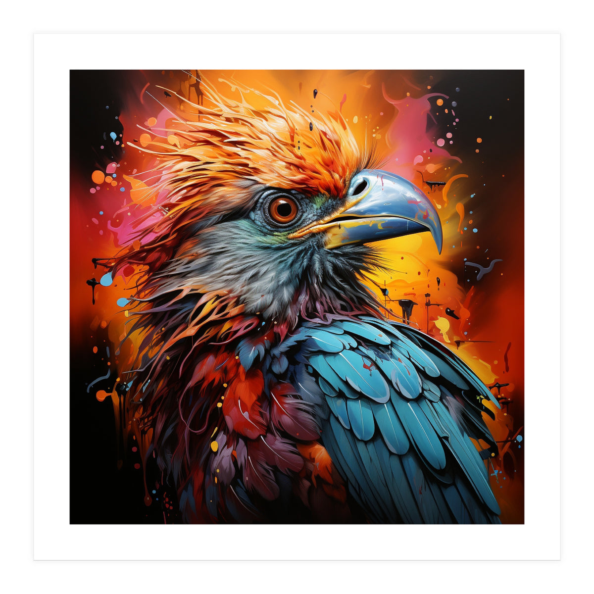 Vibrant Eagle Portrait Abstract Colorful Splatter Art (Print Only)