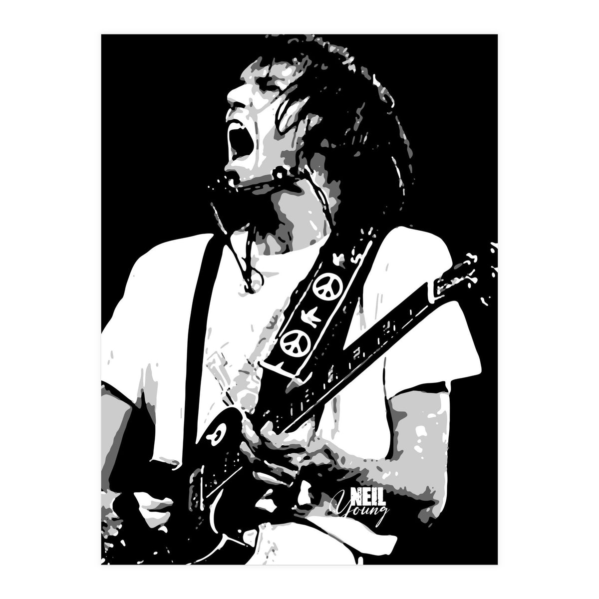 Neil Young Musician Legend in Grayscale (Print Only)