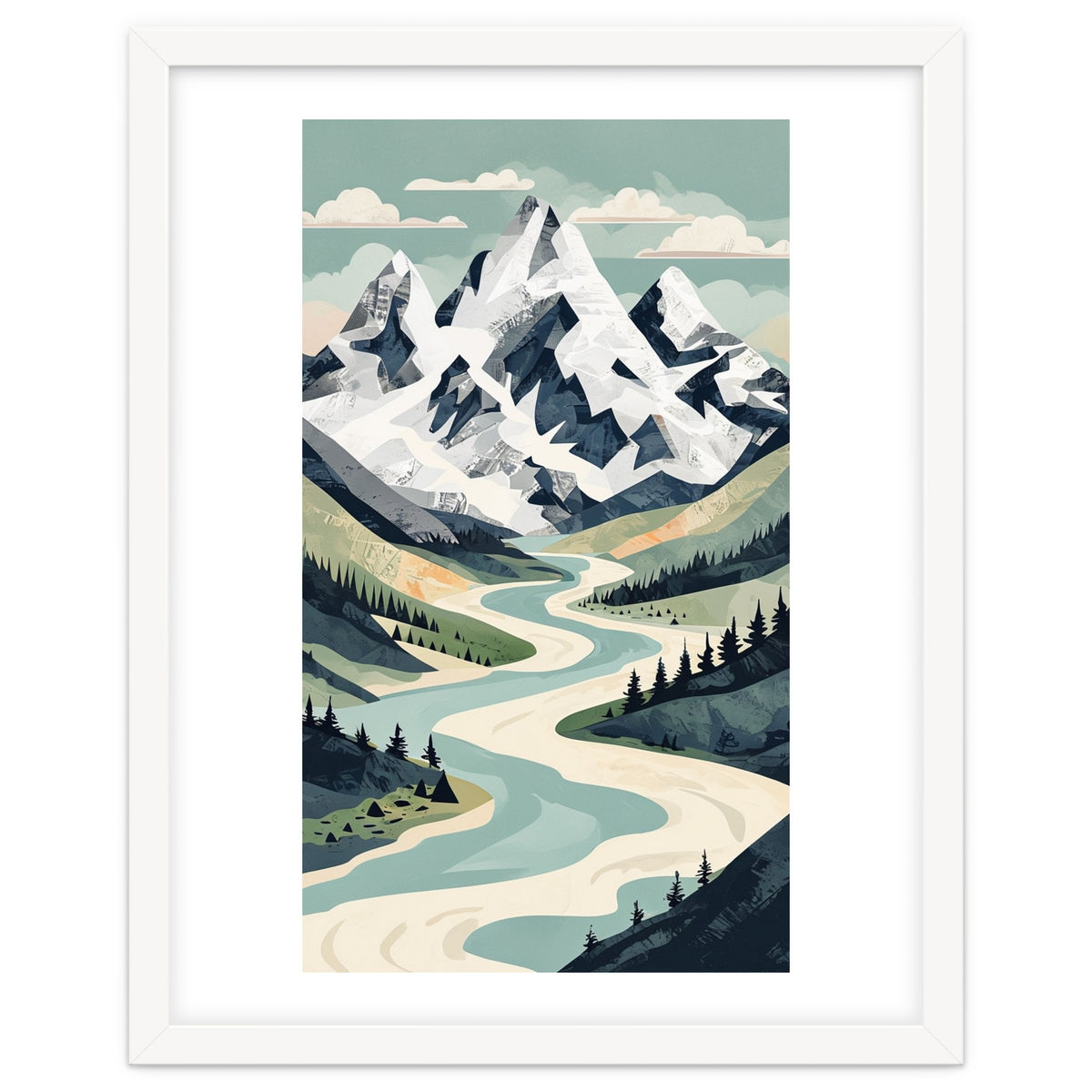 Majestic Alpine Peaks: Organic Modern Landscape Art
