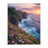 Coastal Sunset Wildflowers: Dramatic Ocean Cliffs and Floral Meadow (Print Only) thumbnail