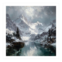 Majestic Snow-Capped Alpine Peaks Reflecting (Print Only)
