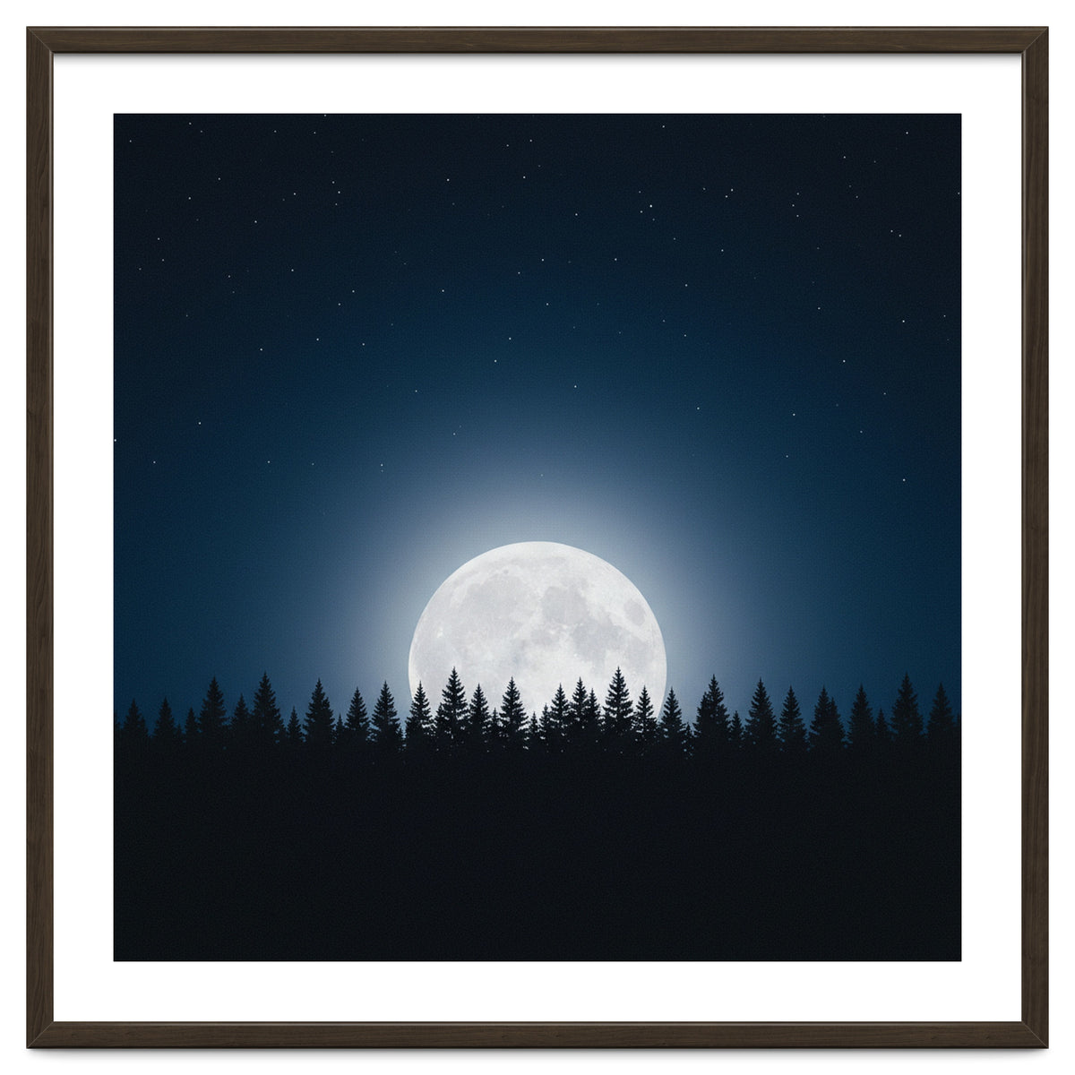 Midnight Serenity: Full Moon Over Forest Silhouettes