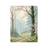 Enchanted Spring Woodland Path with Blooming Cherry Blossoms and Misty Pastel Forest Atmosphere (Print Only) thumbnail