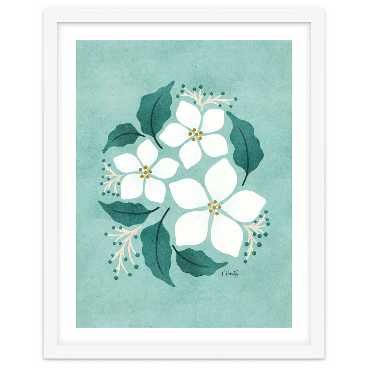 White Flowers On Mint