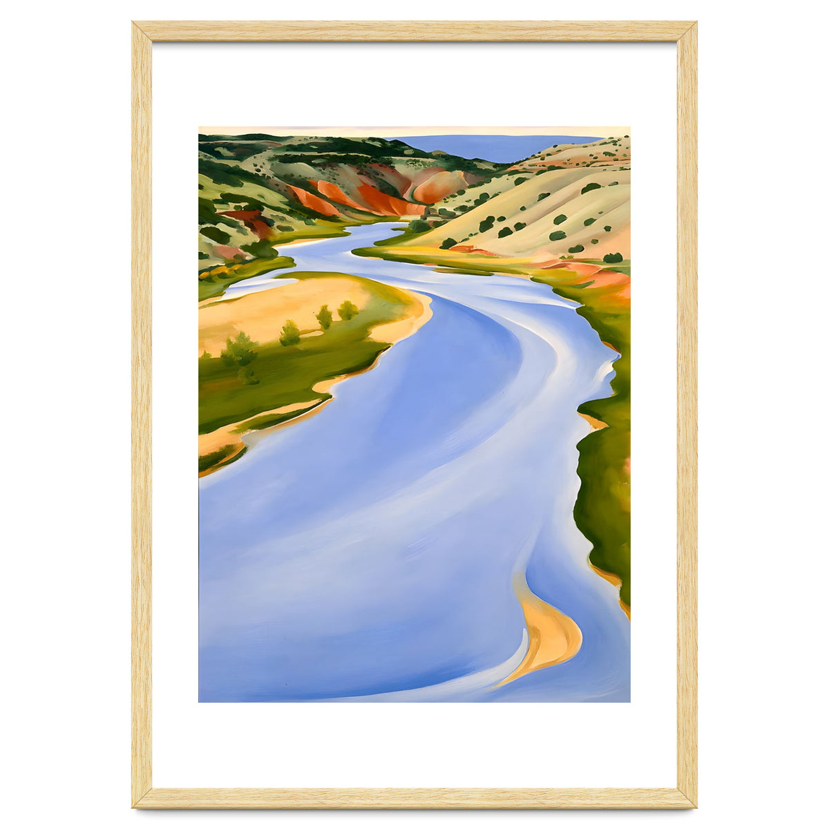Georgia O’Keeffe – Chama River, Ghost Ranch (1937) | Serene Southwestern Landscape in Bold Modernist Forms