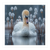 Swan Floating Serene On Calm Water (Print Only)