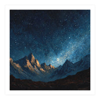 Starry Night Over Majestic Mountains Impasto Oil Painting Style (Print Only)