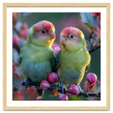 Two Lovebirds On A Branch Surrounded By Berries thumbnail