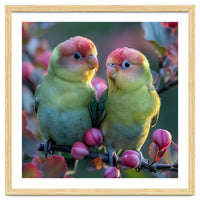 Two Lovebirds On A Branch Surrounded By Berries