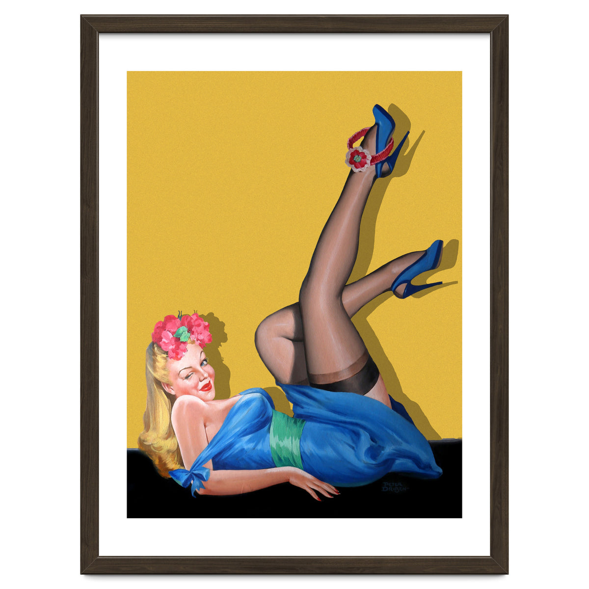 Sexy Pinup Winking Girl In Showing Her New High Heels