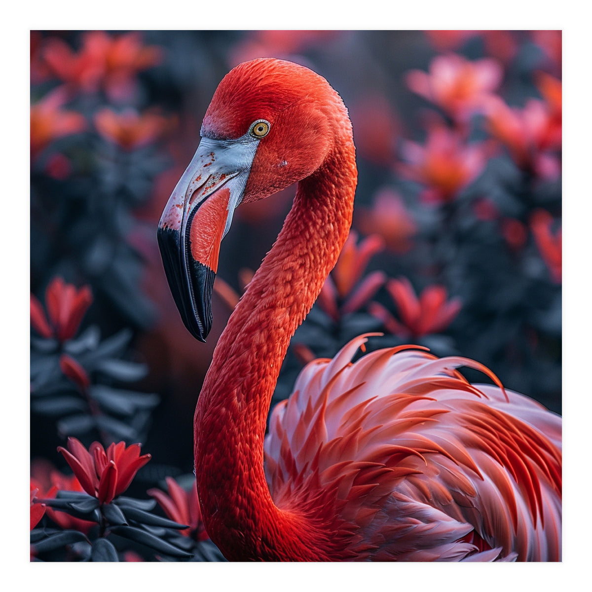 Vibrant Flamingo Portrait With Tropical Foliage (Print Only)