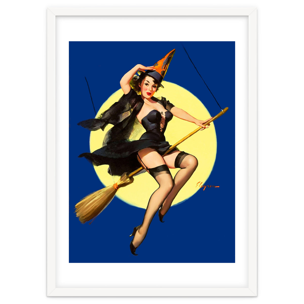 Pinup Sexy Witch Posing On A Broom