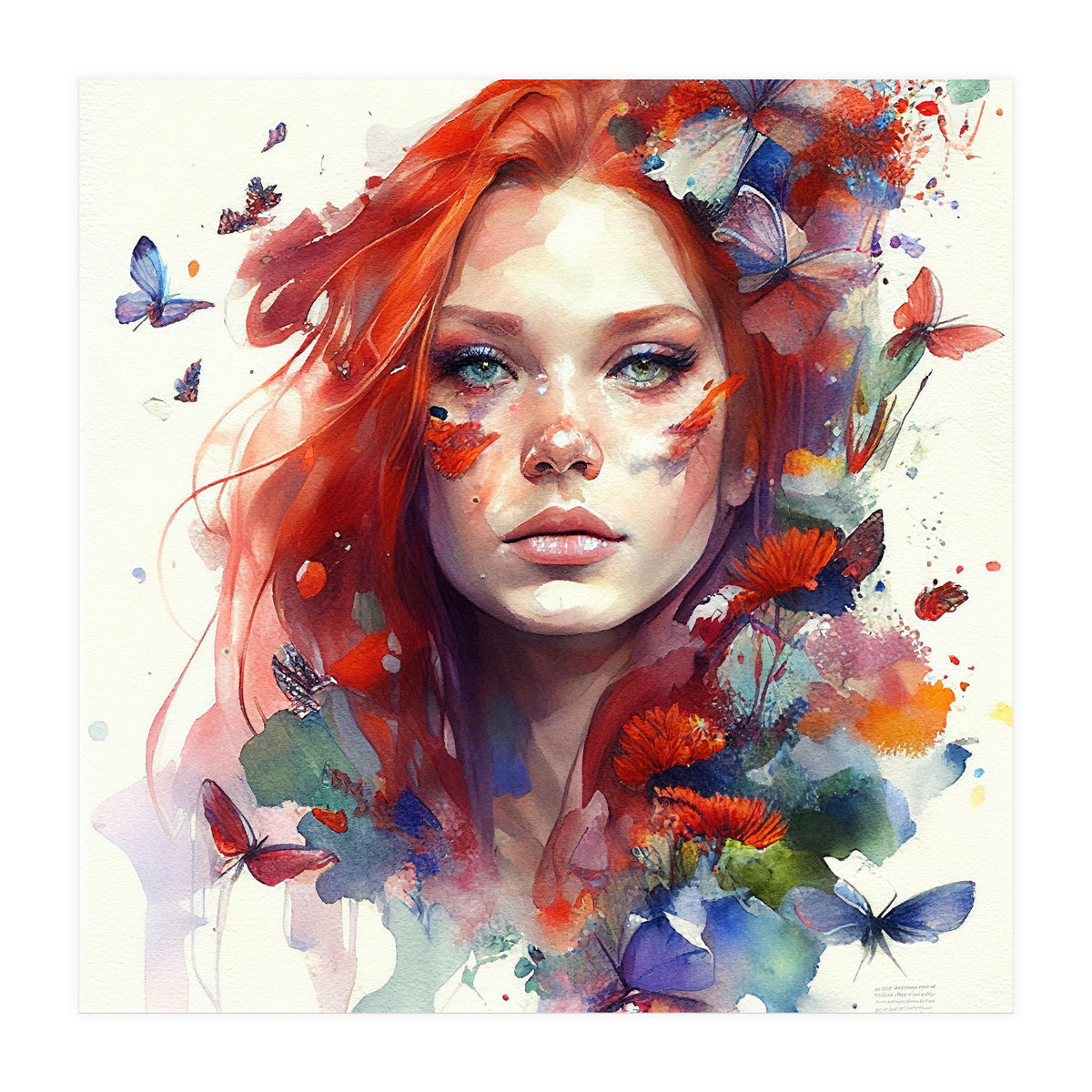 Watercolor Floral Red Hair Woman #9 (Print Only)