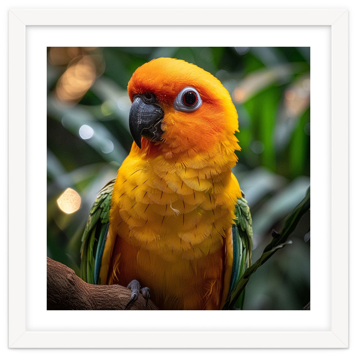 Sun Conure Parrot Colorful Bird Perched On Branch