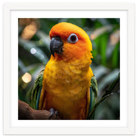 Sun Conure Parrot Colorful Bird Perched On Branch