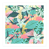 Flamingo Tropical, Colorful Modern Bohemian Eclectic Jungle Graphic Design, Blush Forest Gold Floral (Print Only) thumbnail