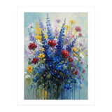 Vibrant Blue Delphinium and Red Rose Heavy Impasto Oil Painting (Print Only) thumbnail