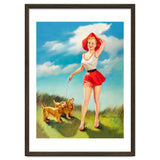 Pinup Girl In Little Red Dress And Two Dogs thumbnail