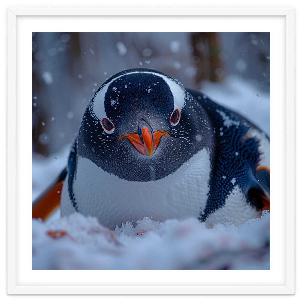 Close Up Gentoo Penguin In Snowy Landscape