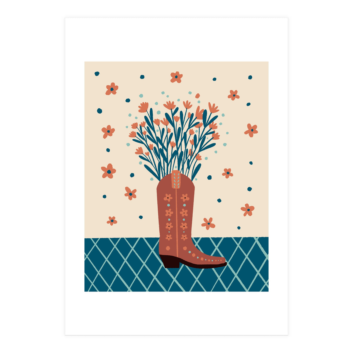 Mocha Cowboy boot with flowers (Print Only)
