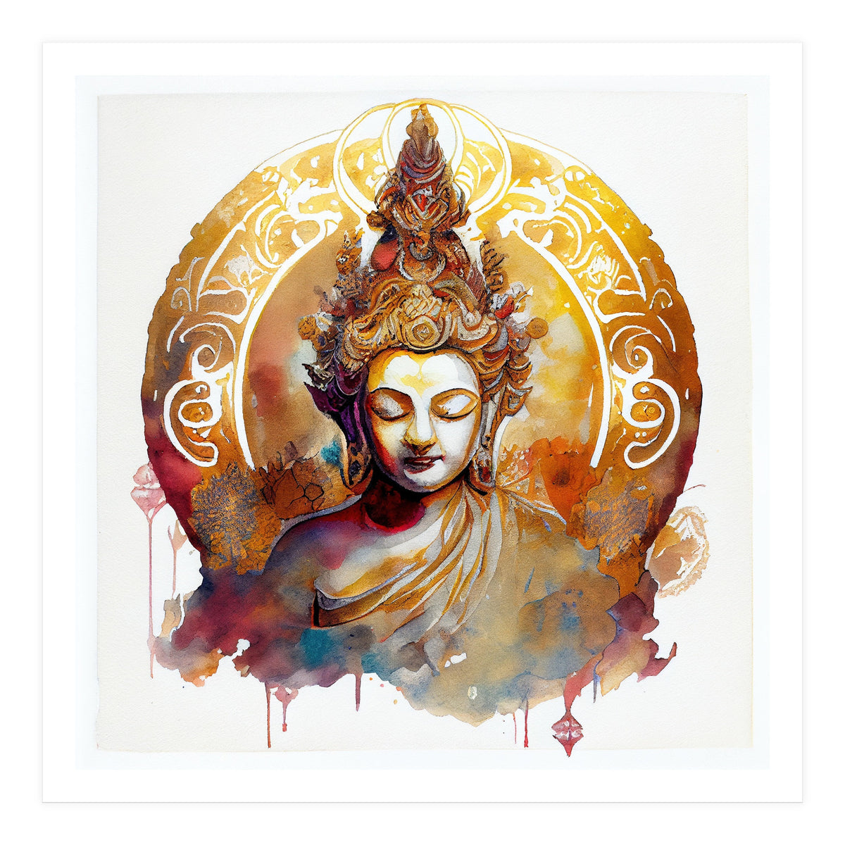 Golden Halo Buddha Portrait (Print Only)