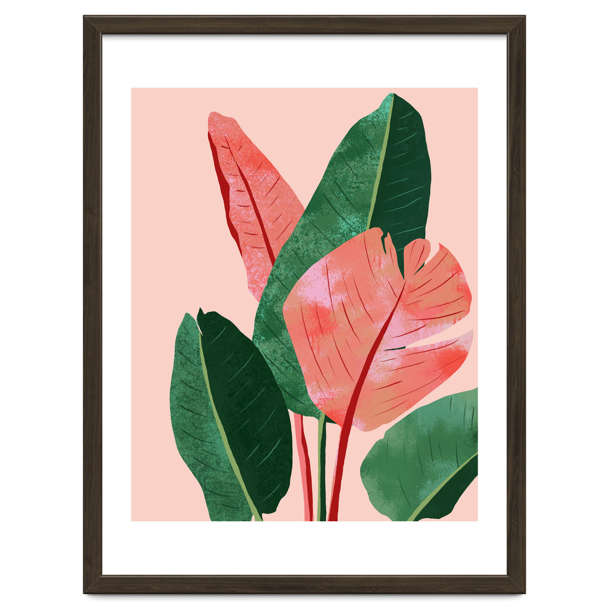Blush Tropical, Banana Leaves Watercolor Botanical Jungle Painting, Forest Plants Leaves Pink Chic Bohemian