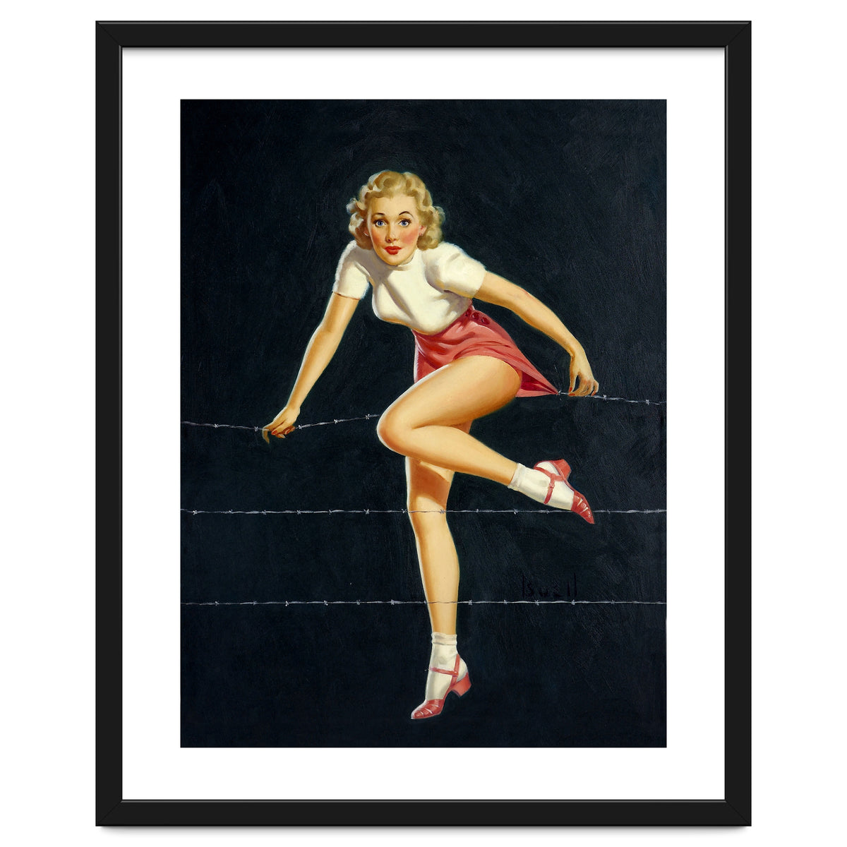 Pinup Girl Crossing The Barbed Wire