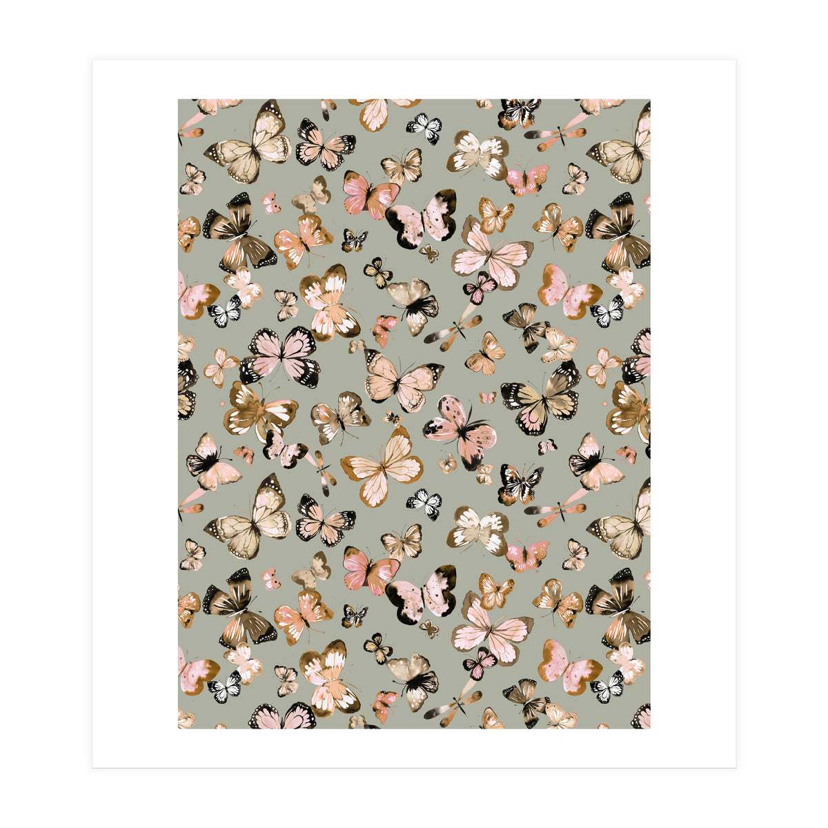 Flying Butterflies Gold Beige (Print Only)