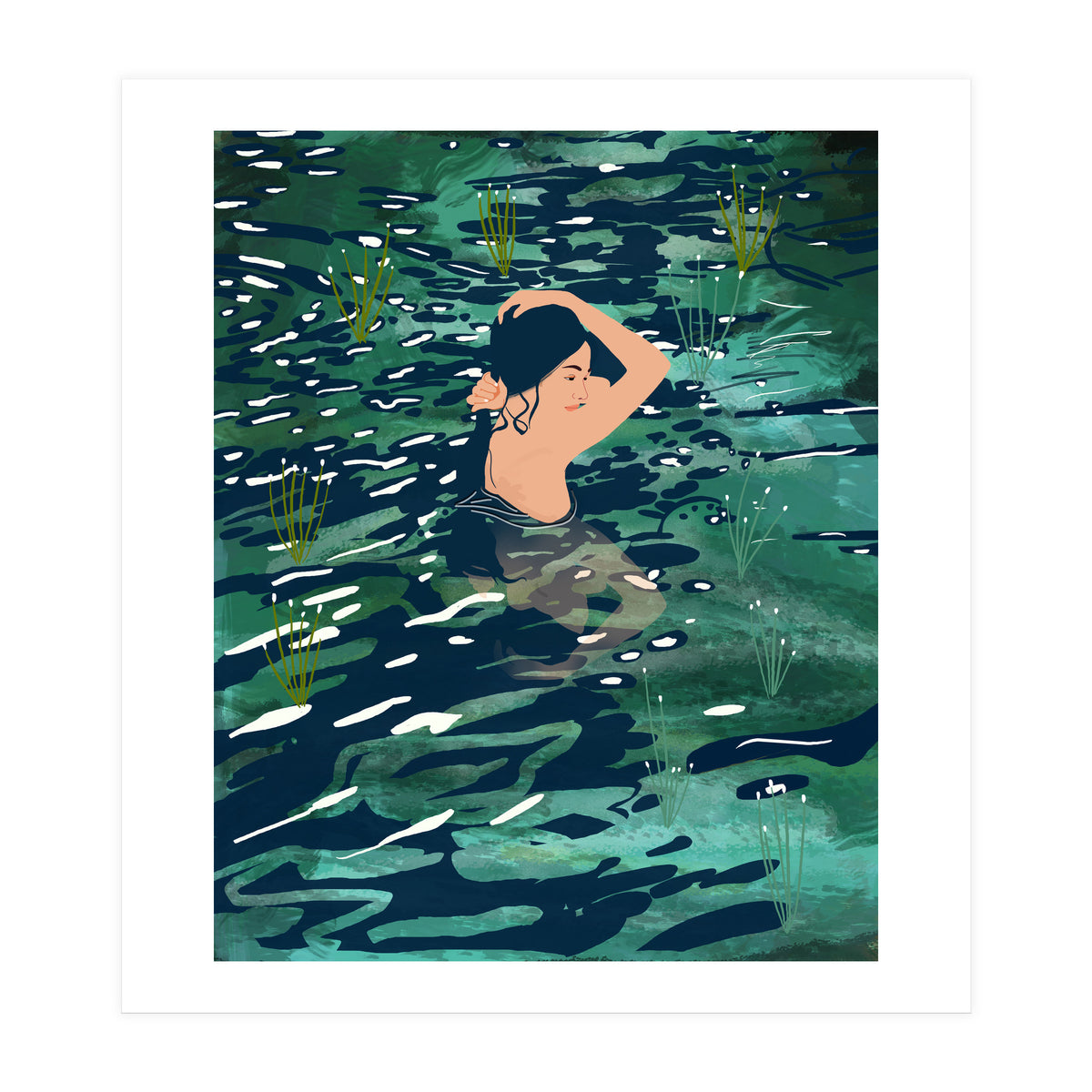 The Birth Of A Lake, Wild Nature Landscape Painting, Bohemian Woman Free Spirit (Print Only)