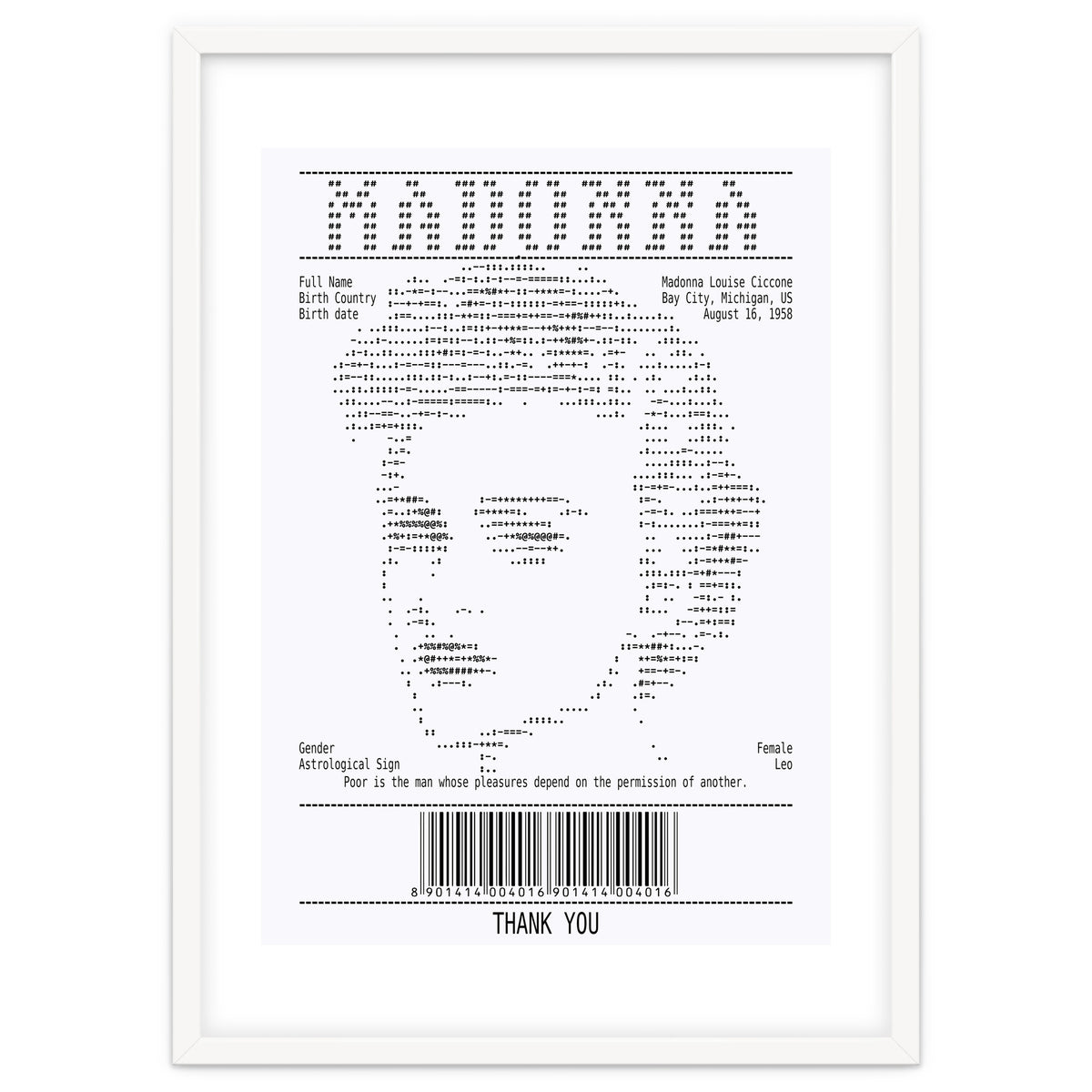 Receipt Art Madonna