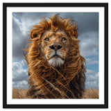 Majestic Lion Portrait Windblown Mane Outdoors thumbnail