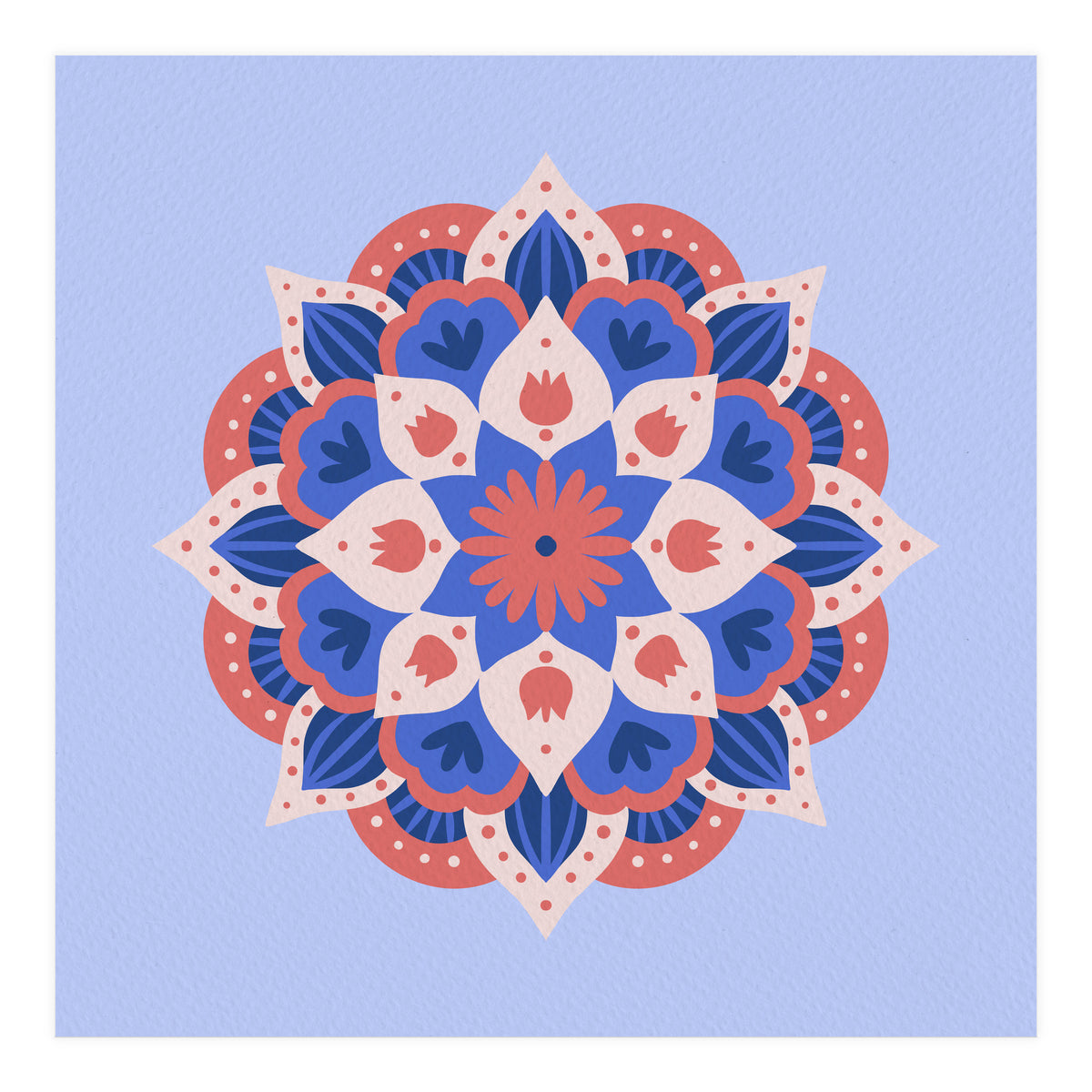 Mandala flower - blue and coral (Print Only)