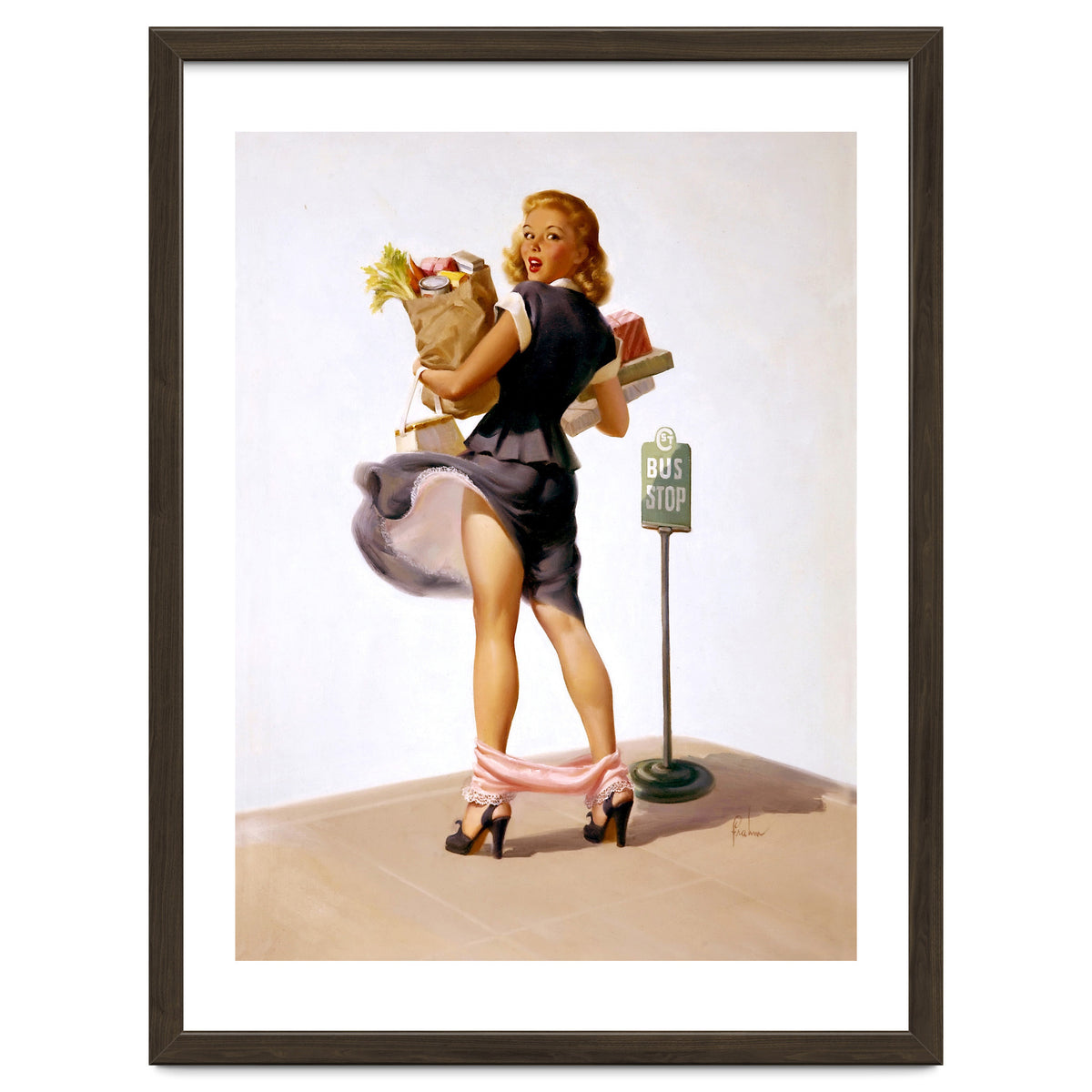 Pinup Sexy Girl Had Funny Accident On A Bus Stop