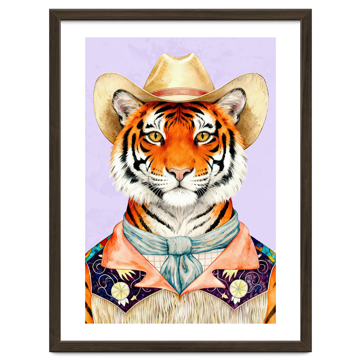 Tiger Portrait in Hat Wild Cowboy Fashion