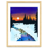 Purple Midnight, Snow River Full Moon Nature Landscape Painting, Winter Travel Adventure Places thumbnail