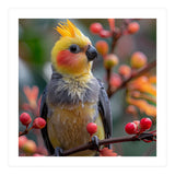 Cockatiel Bird Sitting On A Branch With Berries (Print Only) thumbnail
