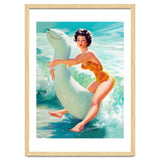 Happy Pinup Girl On The Beach Hugging Her Rubber Toy thumbnail