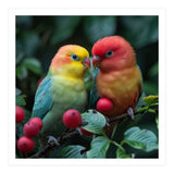 Lovebirds Perched Amidst Red Berries And Green Foliage (Print Only) thumbnail