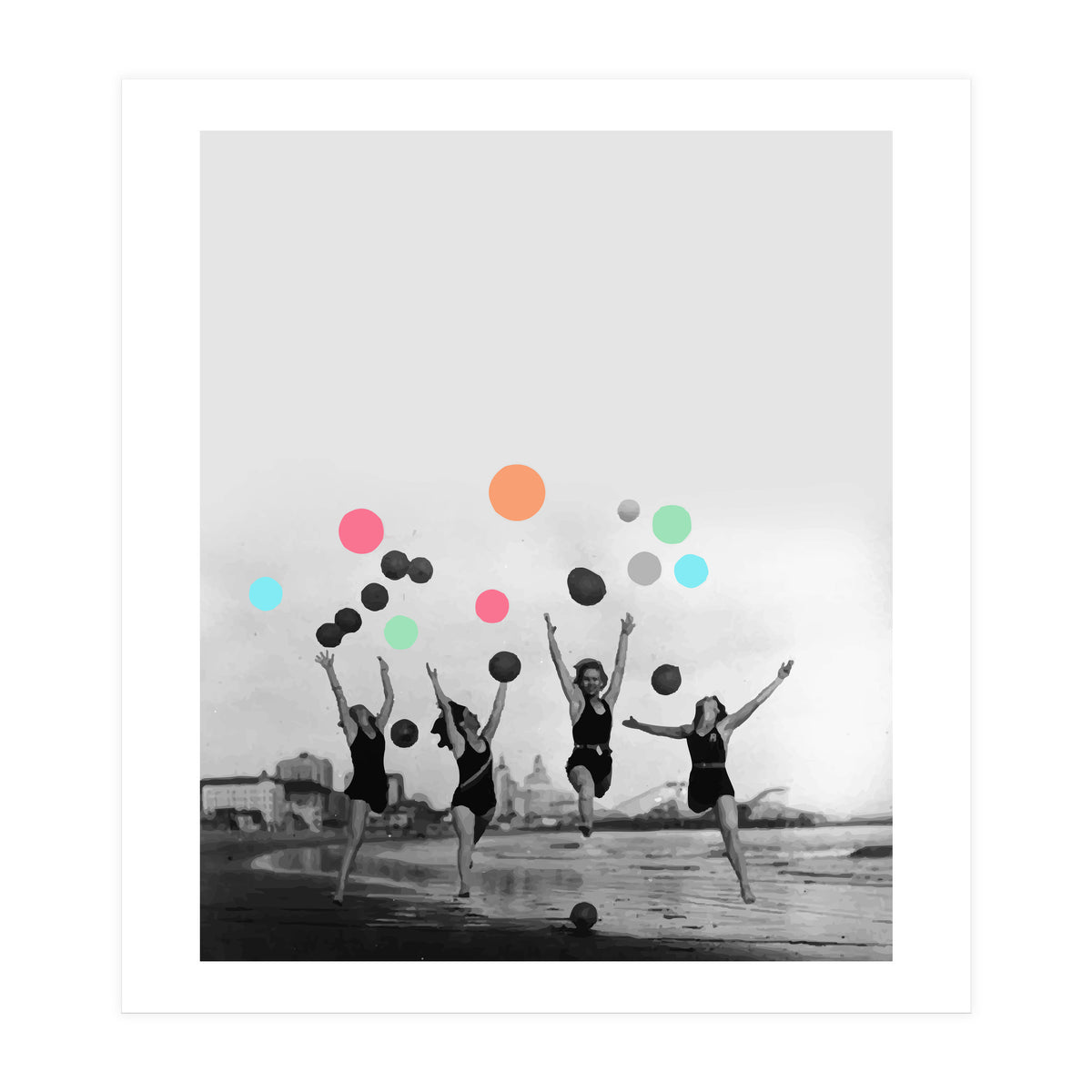 Vintage Women Black & White Photography Balloons Freedom Feminism Women's Rights Individuality (Print Only)