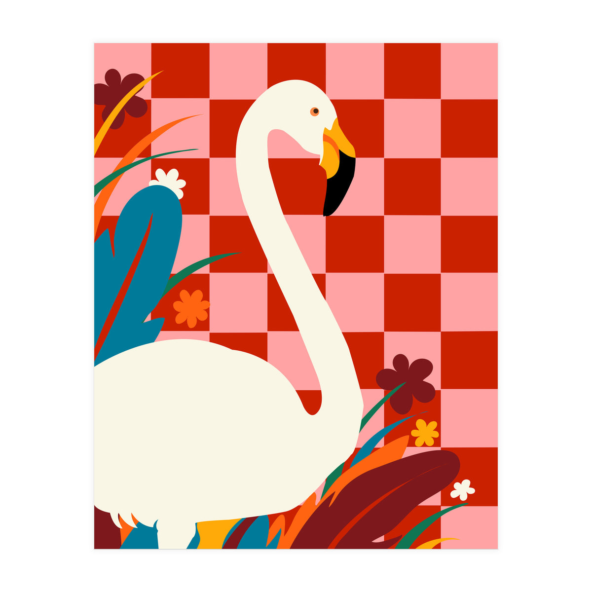 Checkers & The Great Egret, Wildlife Animals Maximalist Eclectic, Bold Heron Botanical Nature Jungle Bohemian (Print Only)