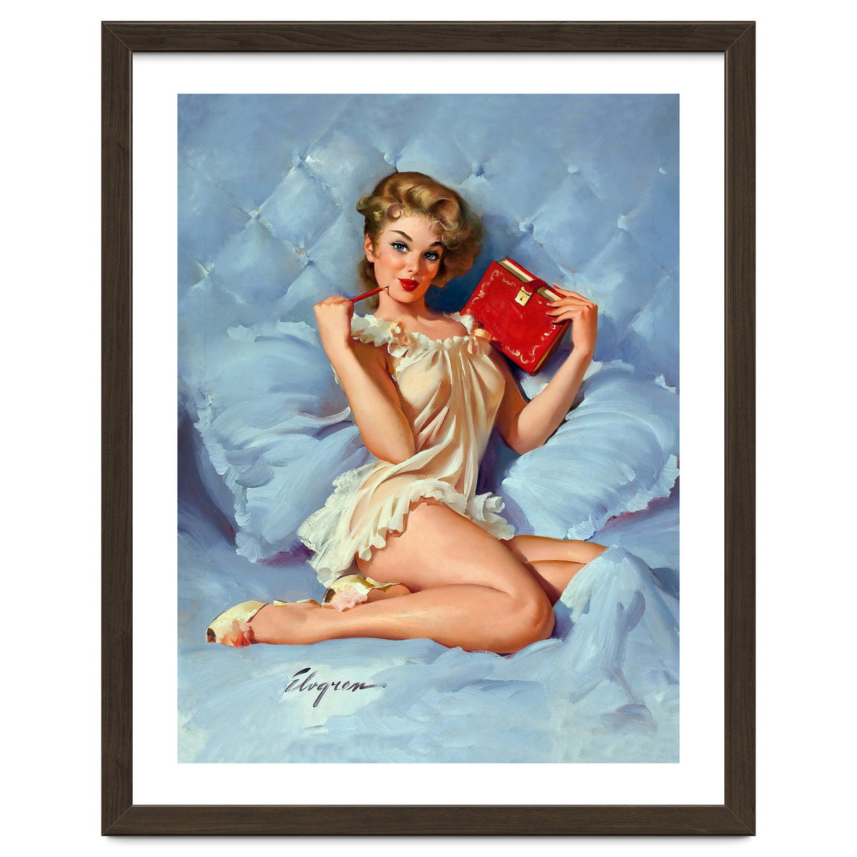 Pinup Sexy Girl Posing With Her Red Book